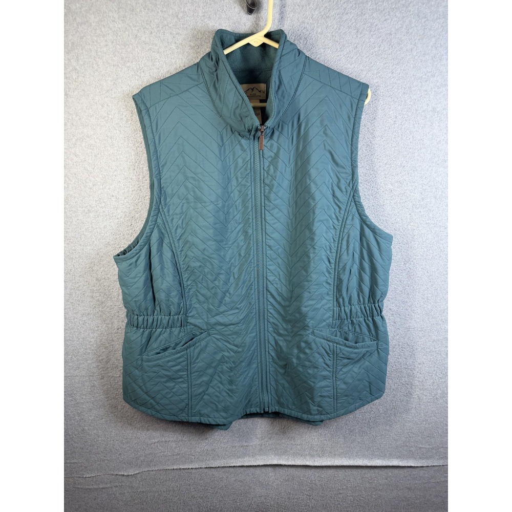 Blue Mountain Vest Womens 1X Green Quilted Full Zip Fleece Lined Outdoor Pockets